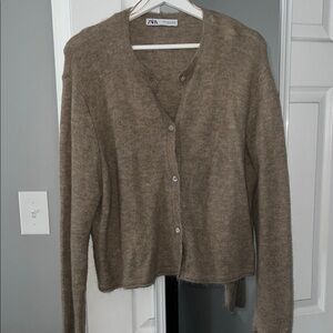 ZARA Brown Taupe Button Cardigan
